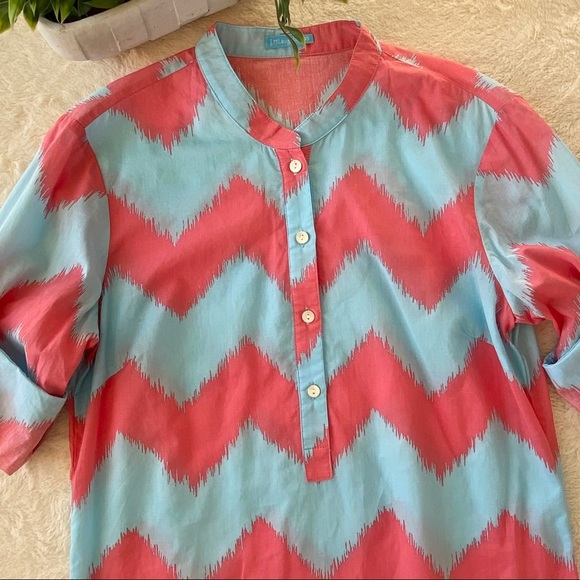 J.McLaughlin blue coral chevron tunic top cotton XS - Picture 2 of 9